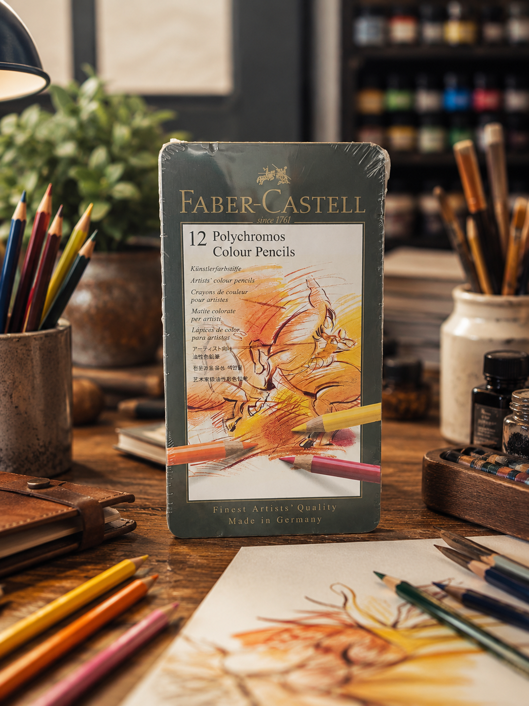 مداد رنگی ۱۲ رنگ پلی کروم polychromos فابر کاستل جعبه فلزی