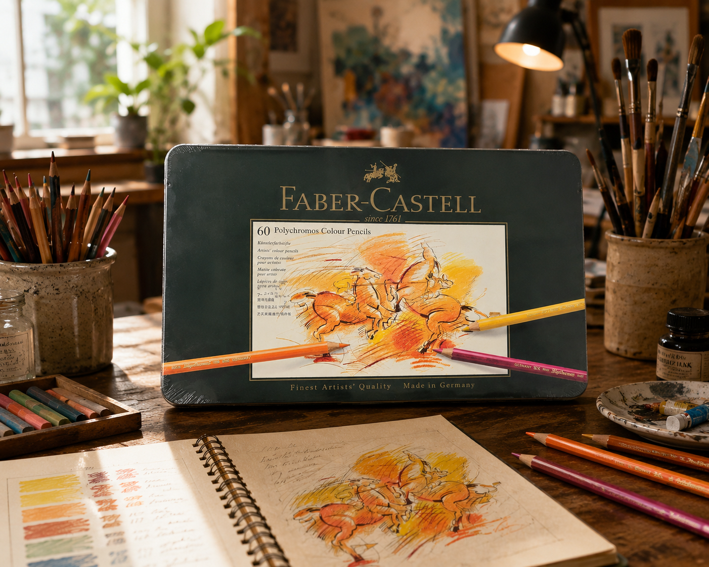 مداد رنگی ۶۰ رنگ پلی کروم polychromos فابر کاستل جعبه فلزی