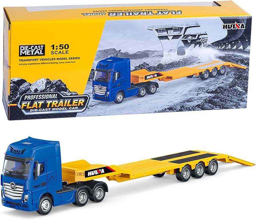 ماکت فلزی کامیون تریلی کفی حمل بار Huina Flat Trailer 1730